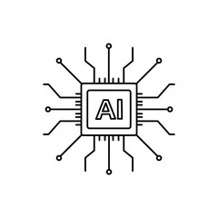 Tech-style microchip with AI letters, representing modern computing and digital processing concept.