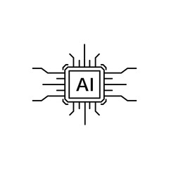 Minimalist microchip with AI text, symbol of artificial intelligence technology and innovation.