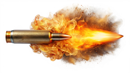 bullet explosion fire power impact isolated on white background, png, ai generated.