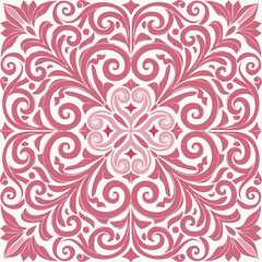 scandi leaf swirl tile in raspberry and off-white, layered svg with nordic folk-inspired botanical motif, seamless patchwork design