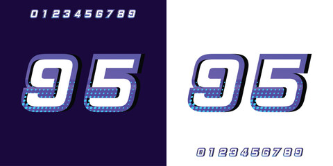racing number 95 with 3d effect purple color