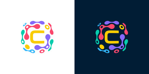 colorful abstract digital technology with letter C, for technology, data, network, connection and computer