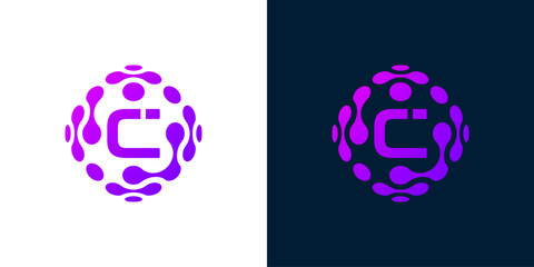 Abstract globe logo with letter C, technology sphere, for digital, technology, computer data