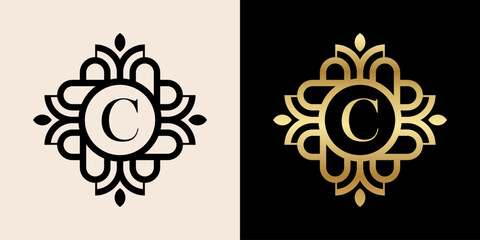 Letter C with luxury ornament logo, for boutique, beauty, shop, jewelry industry, beauty and fashion.