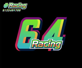 racing numbers 64 with 3d effect for racing, sports, jersey, esports