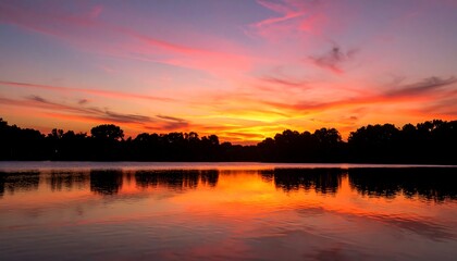 Obraz premium Colorful sunset over calm lake