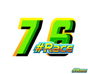 Vector race number 76 with green color and text race in white background