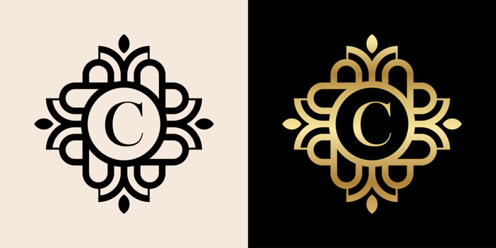 Letter C with luxury ornament logo, for boutique, beauty, shop, jewelry industry, beauty and fashion.