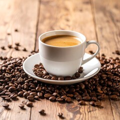 Fototapeta premium A cup of coffee on a wooden table