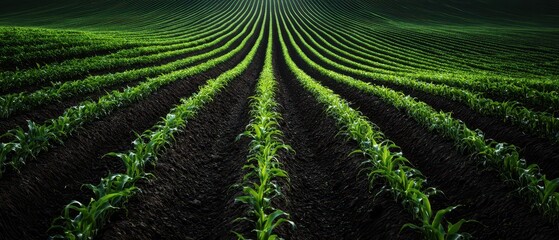 Rows of vibrant corn plants in a lush field