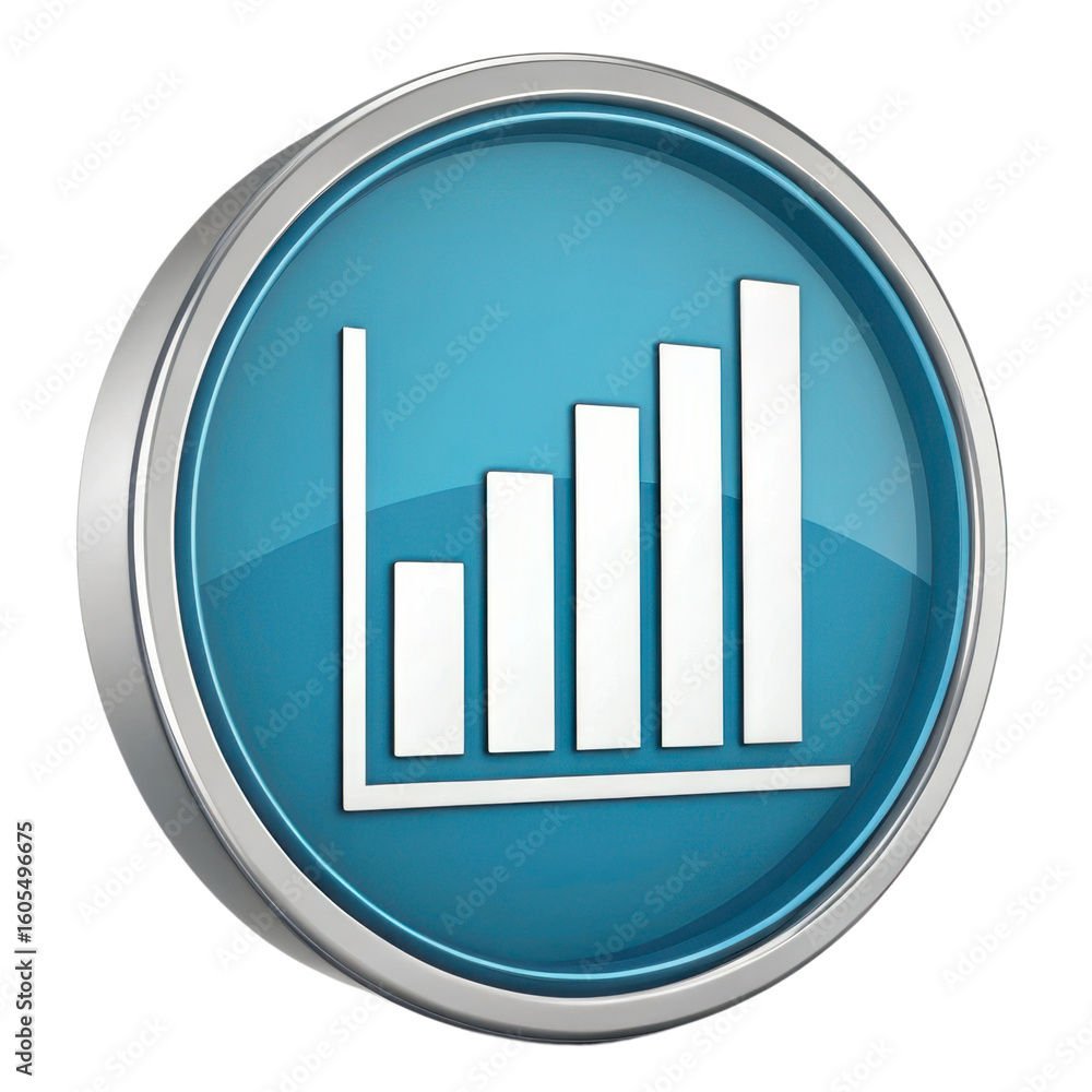 Aufkleber blue circular icon with growing bar chart isolated on black background isolated on white background 