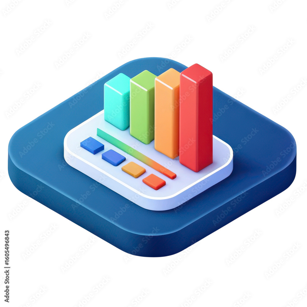 Aufkleber isometric 3d bar chart with data visualization isolated on transparent background isolated on white 