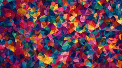 Vibrant mosaic of geometric shapes, dazzling with a spectrum of colors. A kaleidoscope of vivid shades blending in a chaotic harmony.
