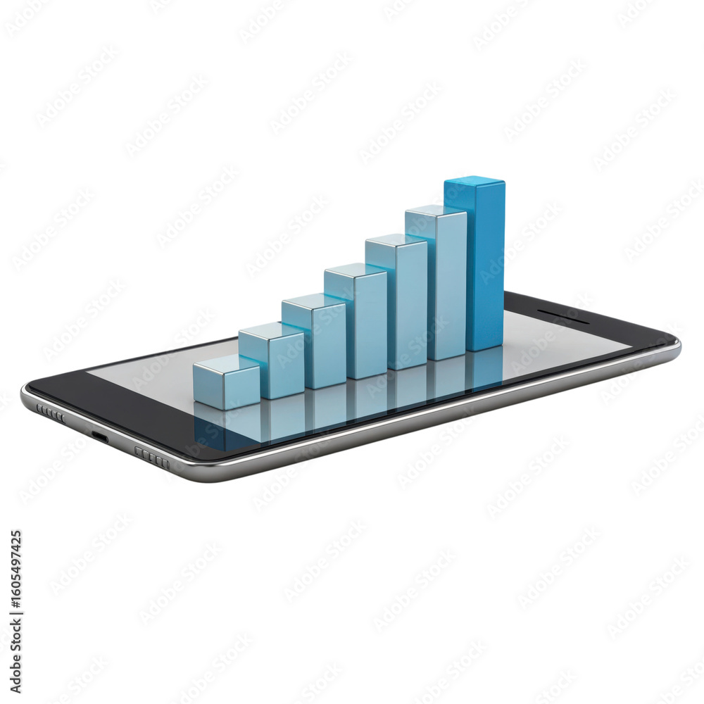 Aufkleber 3d bar chart growing on a smartphone screen isolated on transparent background isolated on white bac