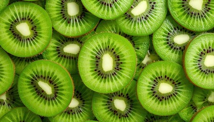 Fresh kiwi slices overlapping in a seamless pattern symbolizing tropical health, vegan diet, vitality and organic food trends in summertime