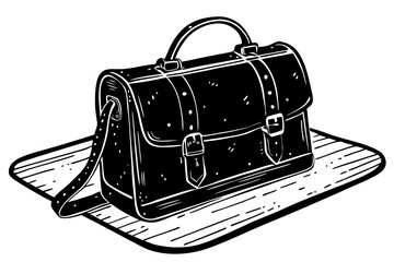 Vintage satchel bag illustration on wooden floor background  