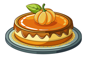 Pumpkin cheesecake with caramel glaze and decorative pumpkin topping  