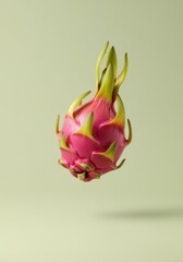 Floating Dragon Fruit on Green Background