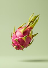 Floating dragon fruit on green background
