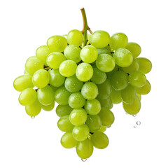 Close-up of a bunch of fresh green grapes isolated on a transparent background.