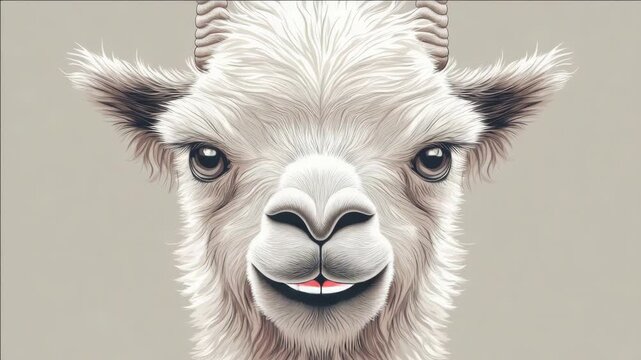 This is a charming  of a llama with a smiling face. Perfect for fashion or advertising campaigns.