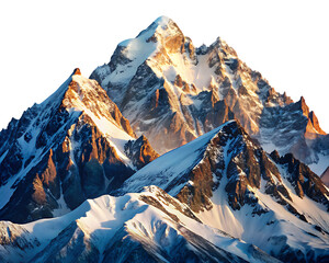 a mountain range with snowcapped peaks isolated on white background, png, ai generated