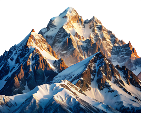 a mountain range with snowcapped peaks isolated on white background, png, ai generated