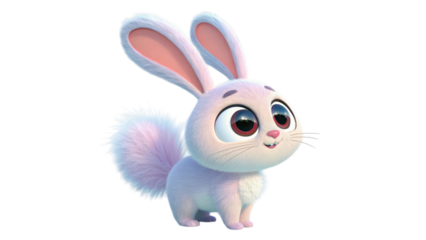 Cute fluffy cartoon bunny rabbit isolated on transparent background isolated on white background