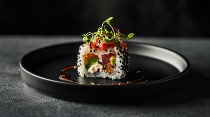  Tropical poke roll delight: vibrant flavors of Hawaii on a plate, perfect for summer vacation themes