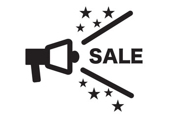 セール告知の白黒メガホンアイコン。