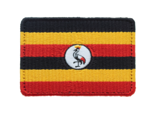 Embroidered Ugandan flag patch with national emblem featuring a grey crowned crane