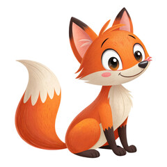 Obraz premium Cute cartoon fox sitting and smiling isolated on transparent background isolated on white background