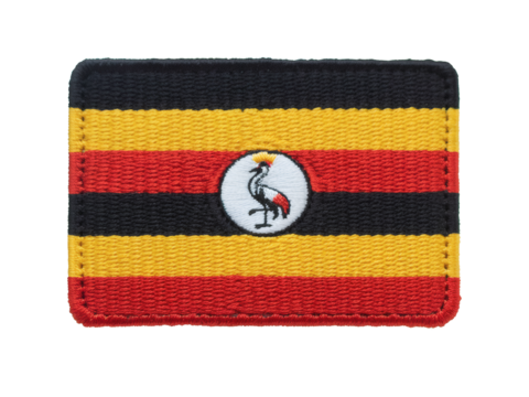 Embroidered Ugandan flag patch with national emblem featuring a grey crowned crane