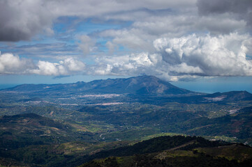 Panoramic view on Yunquera and surrunding pine forest from Puerto Saucillo viewpoint, Sierra de las Nieves national park, Andalusia, Spain