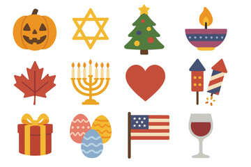 Diverse holiday symbols and festive elements with a touch of vibrant cheer. A visual journey through moments and cultural richness, symbolizing the spirit of joy, togetherness, and reflection.