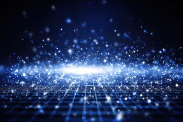 Obraz premium Abstract digital scene with blue particles and grid