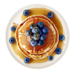 Stack of Pancakes Topped with Blueberries and Syrup