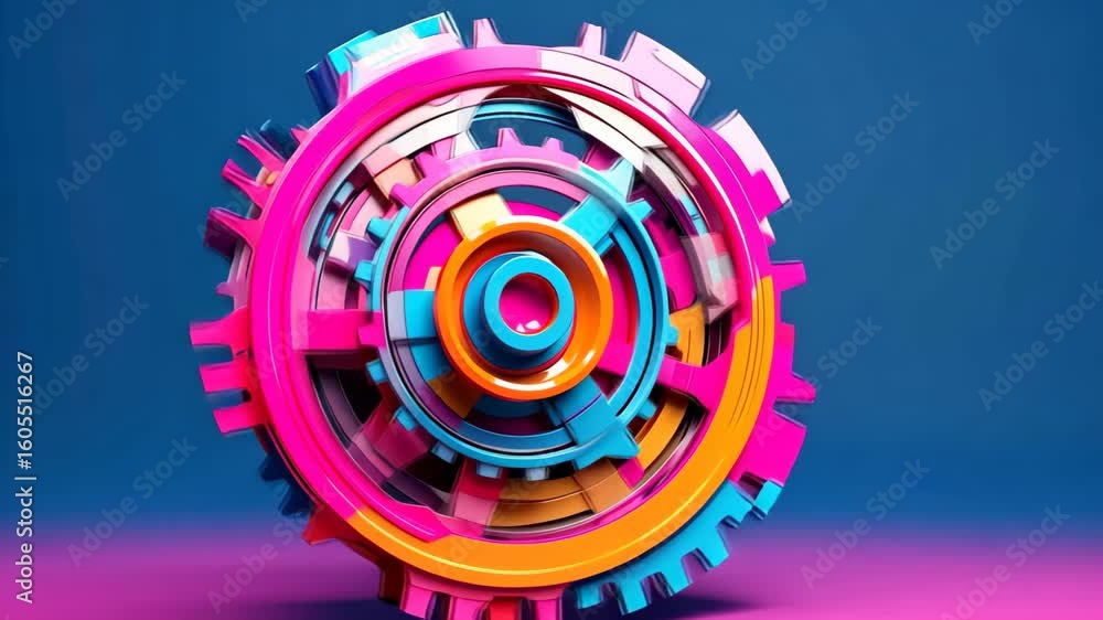 Aufkleber vibrant gears of progress: a mesmerizing assembly of interlocked gears, rendered in an array of vibr