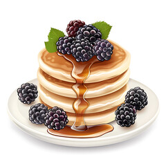 Stack of Pancakes Topped with Blackberries and Syrup