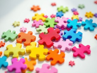 Colorful Puzzle Pieces Scattered on White