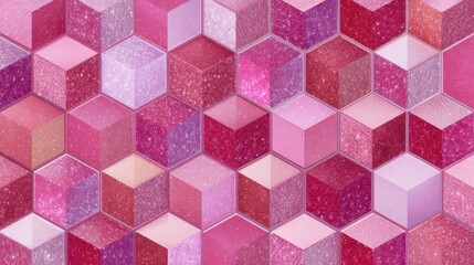 Hexagonal Cubes in Pink Tones: A dazzling, textured background with a tessellated surface of 3D geometric shapes, sparkling and captivating.