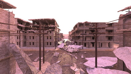 Obraz premium 荒廃した街の風景 3DCGレンダリング