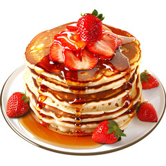 Stack of Pancakes Topped with Strawberries and Syrup