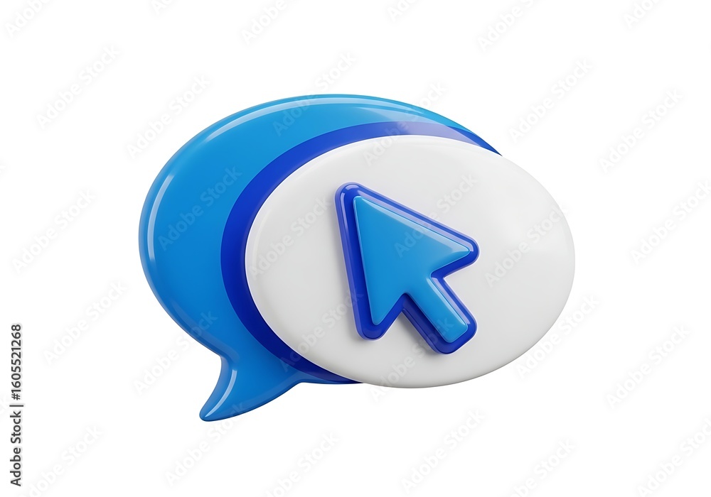 Fototapete a 3d rendered speech bubble with a blue cursor, representing digital communication.