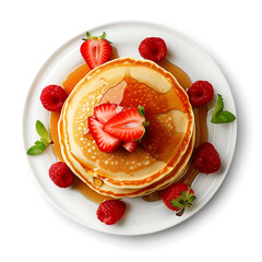 Stack of Pancakes Topped with Fresh Berries and Syrup