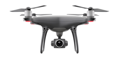 Modern gray drone with camera for aerial photography and videography Concept of technology, surveillance, and unmanned aerial vehicle