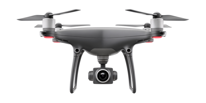 Modern gray drone with camera for aerial photography and videography Concept of technology, surveillance, and unmanned aerial vehicle