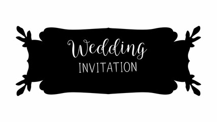 Black ornate frame with wedding invitation text for celebration and marriage announcement stationery design