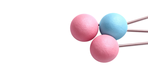 Abstract arrangement of pink and blue spheres connected by metal rods on a black background Concept of science, connection, and molecular structure