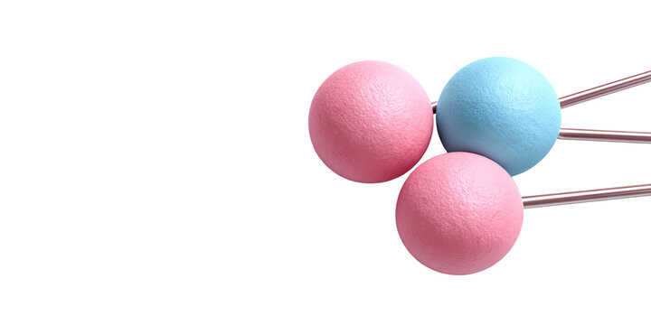 Abstract arrangement of pink and blue spheres connected by metal rods on a black background Concept of science, connection, and molecular structure - Powered by Adobe